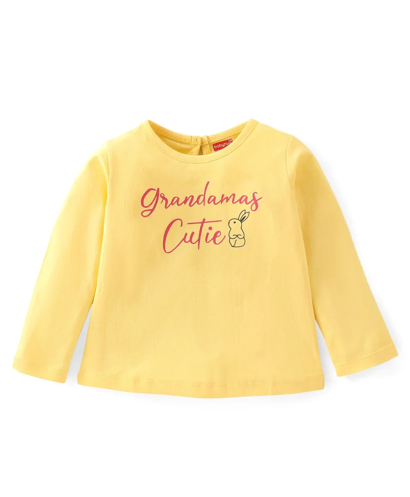 babyhug Babyhug 100% Cotton Full Sleeves Tee Text Print - Yellow