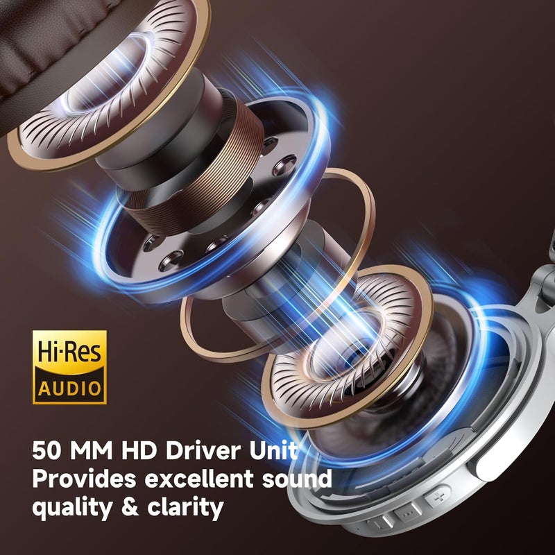 OneOdio Flexible purchase choices Bluetooth Over Ear Headphones, 110 Hrs Wireless/Wired Stereo Sound Foldable Headsets with Deep Bass 50mm Neodymium Drivers for PC/Phone/Tablet - Studio Wireless Pro C, Silver Experience optimized build - Image 5