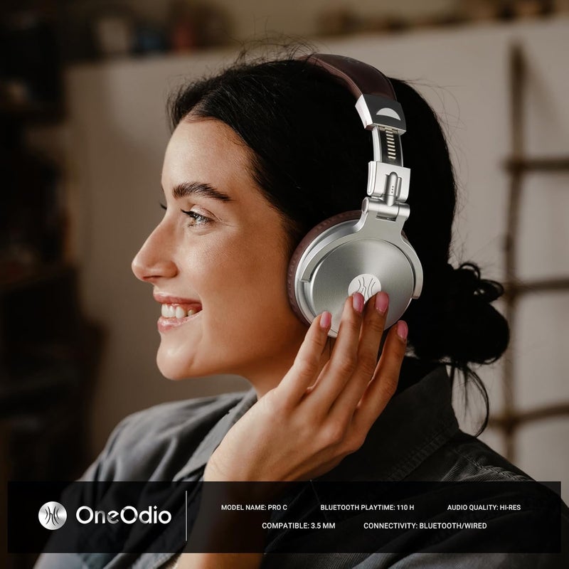 OneOdio Flexible purchase choices Bluetooth Over Ear Headphones, 110 Hrs Wireless/Wired Stereo Sound Foldable Headsets with Deep Bass 50mm Neodymium Drivers for PC/Phone/Tablet - Studio Wireless Pro C, Silver Experience optimized build - Image 2