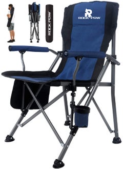 Rock Pow Outdoor Portable Camping Chair Lightweight Folding Camping Chair Heavy Duty Support 145KG High Back Padded Lawn Chair with Arm Rest Cup Holder and Portable Carrying Bag  - Image 1