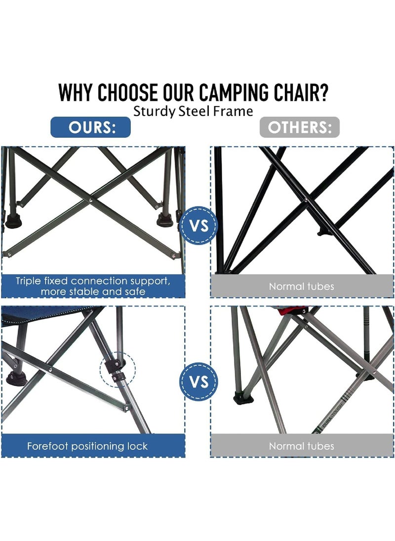 Rock Pow - Outdoor Portable Camping Chair Lightweight Folding Camping Chair Heavy Duty Support 145KG High Back Padded Lawn Chair with Arm Rest Cup Holder and Portable Carrying Bag - Image 1