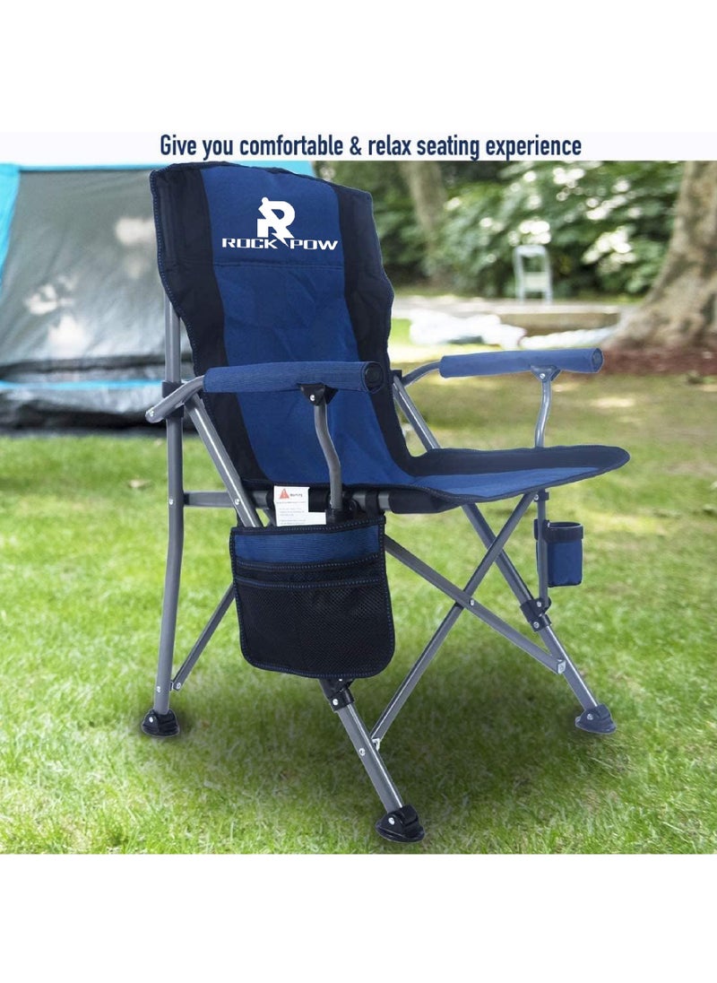 Rock Pow - Outdoor Portable Camping Chair Lightweight Folding Camping Chair Heavy Duty Support 145KG High Back Padded Lawn Chair with Arm Rest Cup Holder and Portable Carrying Bag - Image 1
