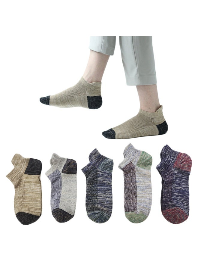 Men's Low Cut Athletic Socks, Moisture Wicking Cotton Blend, Non-Slip Ankle Protection, 5 Pairs, Assorted Colors - Image 1