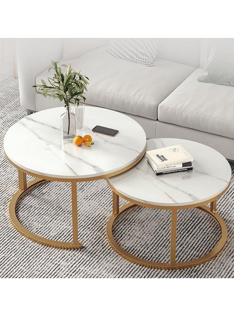 LEDIN 2-Piece Round Coffee Tables Nesting Table Set Circle Coffee Table with Storage Open Shelf for Living Room Modern Minimalist Style Furniture Side End Table  - Image 1