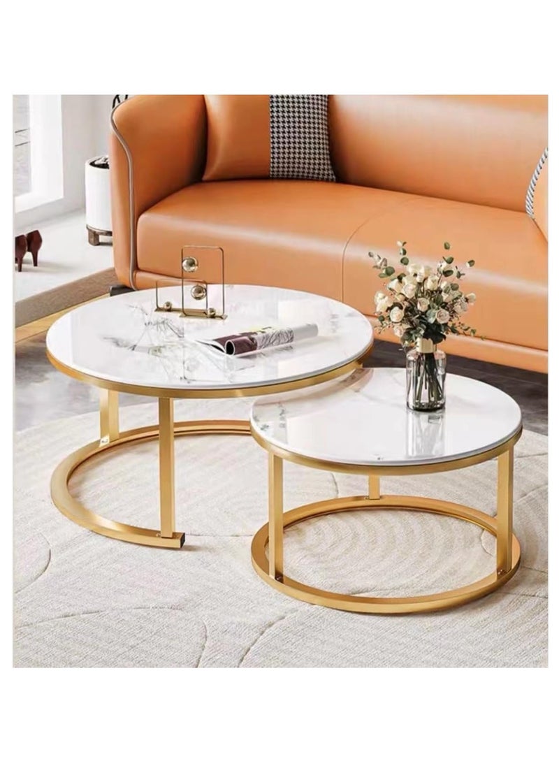 LEDIN 2-Piece Round Coffee Tables Nesting Table Set Circle Coffee Table with Storage Open Shelf for Living Room Modern Minimalist Style Furniture Side End Table  - Image 3