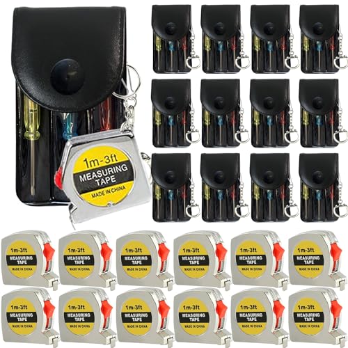 Mini Screwdriver Keychain Tape Measure Keychains Set Retractable Keychain Tape Measure Mini Screwdrivers in Pouch Keychain for Birthday Party Favors and Daily Use 1 m 3 ft 24 Pcs