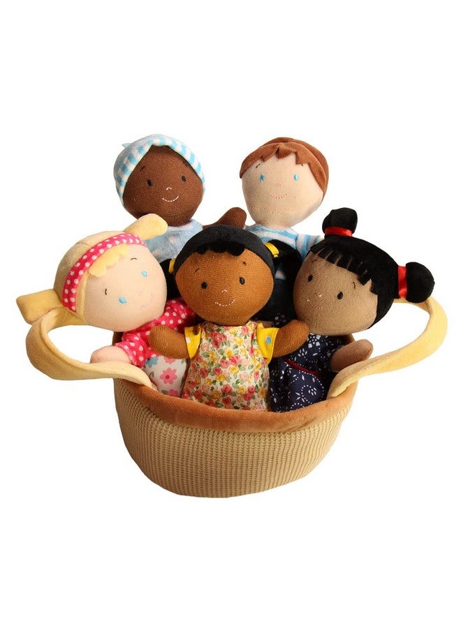 Snuggle Stuffs Basket Of Buddies 8" Plush Diversity Dolls | Toddler Dolls | Preschool Dolls | Multicultural Dolls | Set Of 5 - Image 1