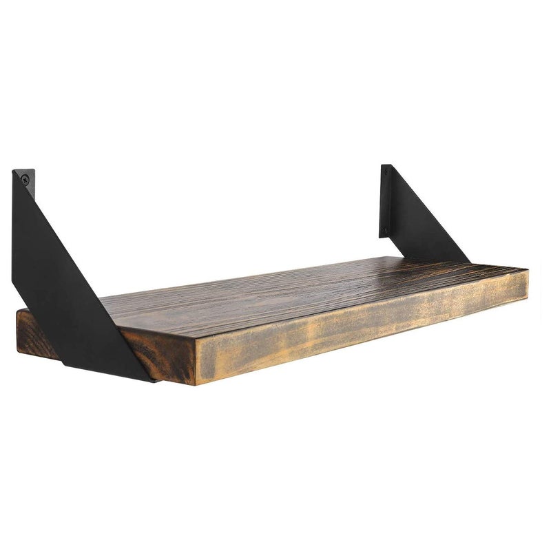 FOYO Iron 8 inch Shelf Brackets Flat Angle Curved Black Floating Industrial Shelves Support Brackets, Set of 2 - Image 1