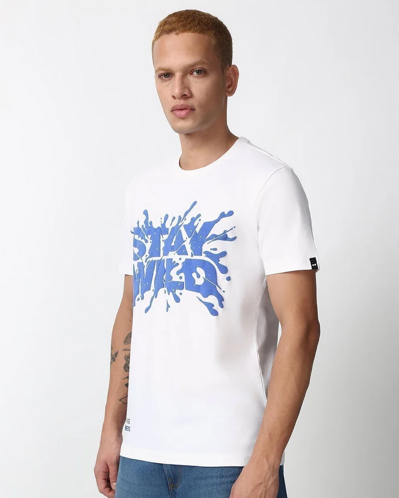 bewakoof Men's White Stay Wild Graphic Printed T-shirt