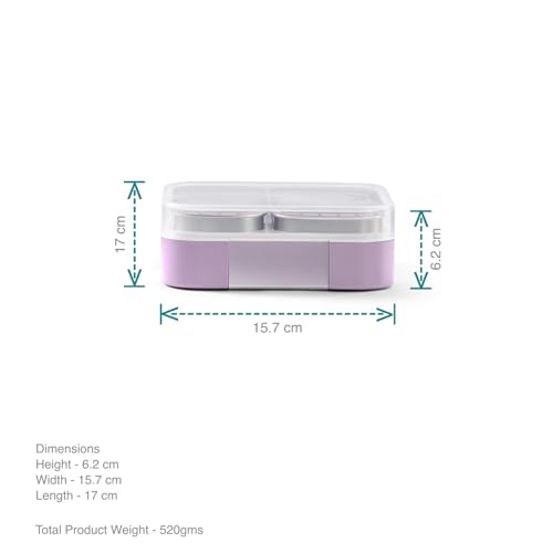 VAYA Tydbyt Tiffin Box for Women Stainless Steel, 3 Steel Containers & Lids, Lunch Box for Kids Girls 3 Compartment, Organized Meals with No Mix-Ups, Bento Box, Lilac Love - Image 5