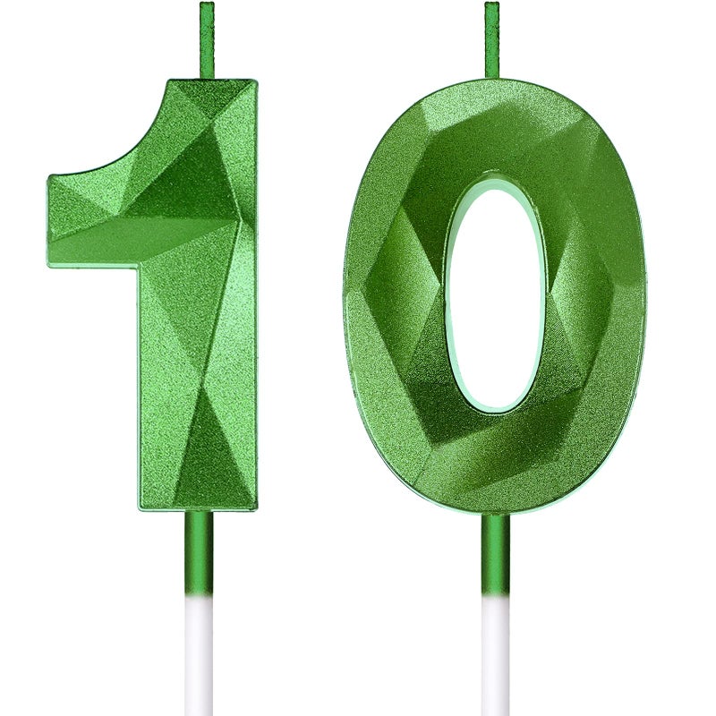 10th Birthday Candles Cake Number Candles Happy Birthday Cake Topper Decoration for Wedding Anniversary Celebration Favor 354 Inches Total LengthGreen