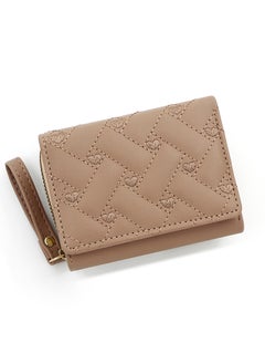 Ladies Short Wallet Embroidered Love Coin Purse T441-1 khaki