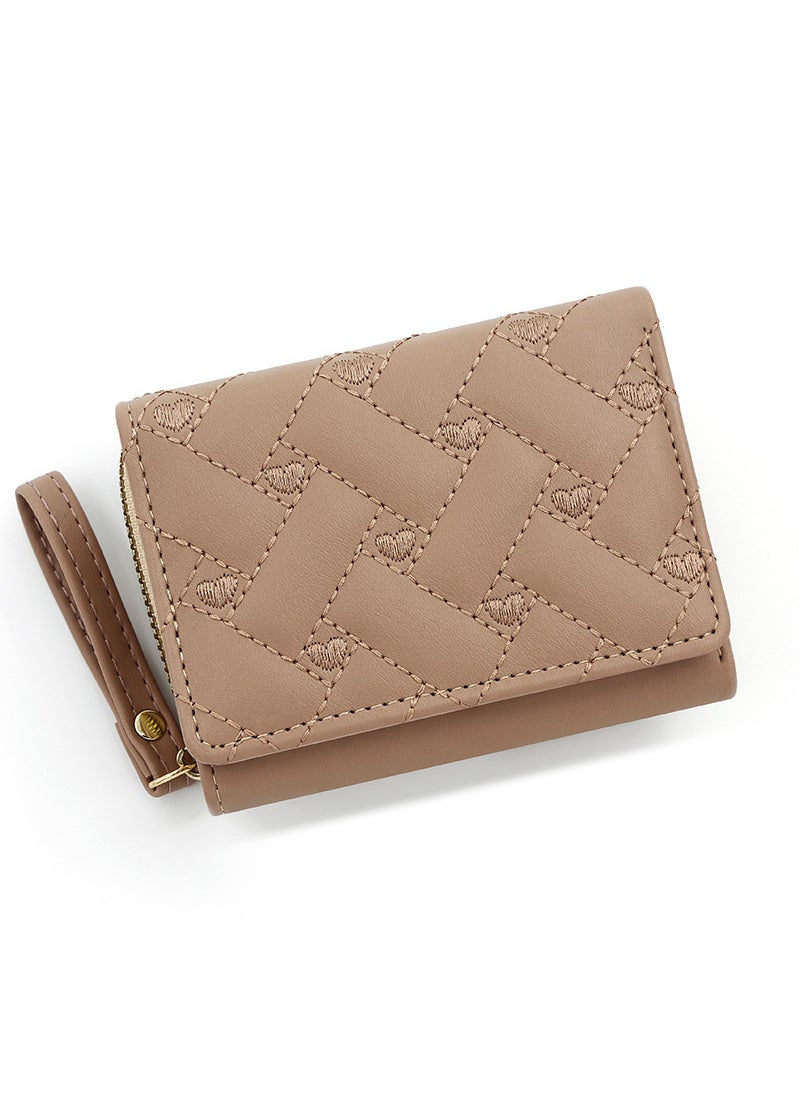 Generic - Ladies Short Wallet Embroidered Love Coin Purse T441-1 khaki - Image 1