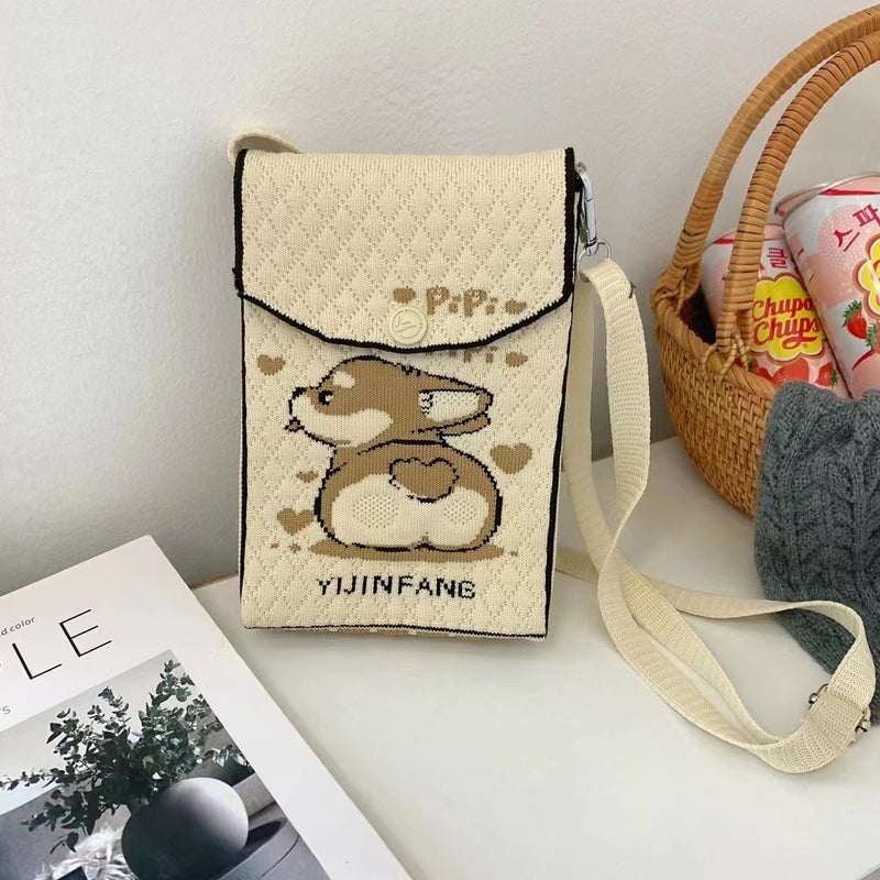 Niche Design Cartoon Puppy Knitted Mini Phone Bag Small Portable Shoulder Messenger Bag Student Coin Purse Female - Image 1