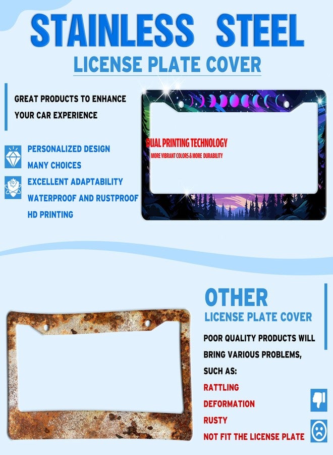 TINALUIN Moon Phases Aurora Forest License Plate Frame Night Sky Stainless Steel License Plate Holder for Front and Rear Car Tags Funny for Car Decoration Accessories with Screws 6.3 X 12.2 in for Women Men - Image 2