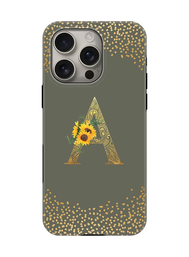 Stylizedd Tough Pro Magnetic Case for iPhone 16 Pro, Dual Layer hybrid PC + TPU Mobile Cover Matte - Custom Floral Monogram - A  (Olive Green ) - Image 1