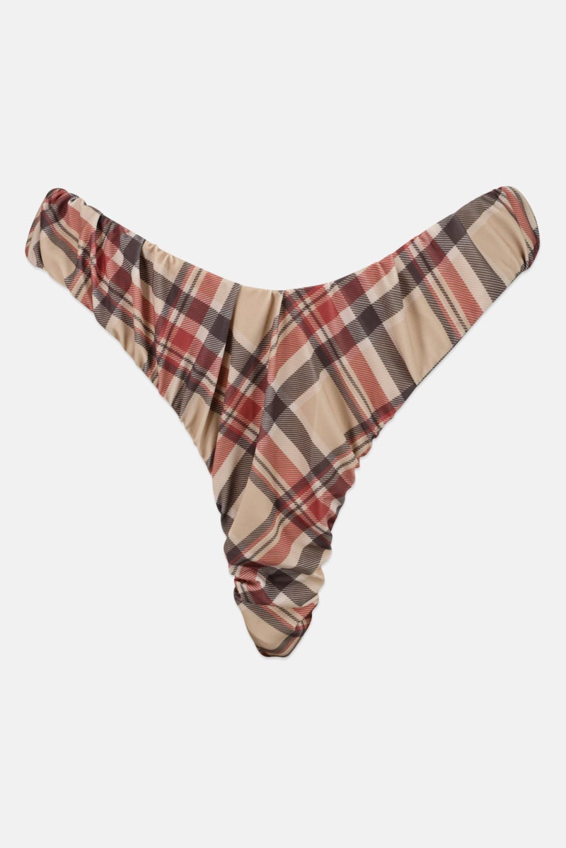 Asos Design Women Plaid Ruched Bikini Bottom, Tan Combo  - Image 1