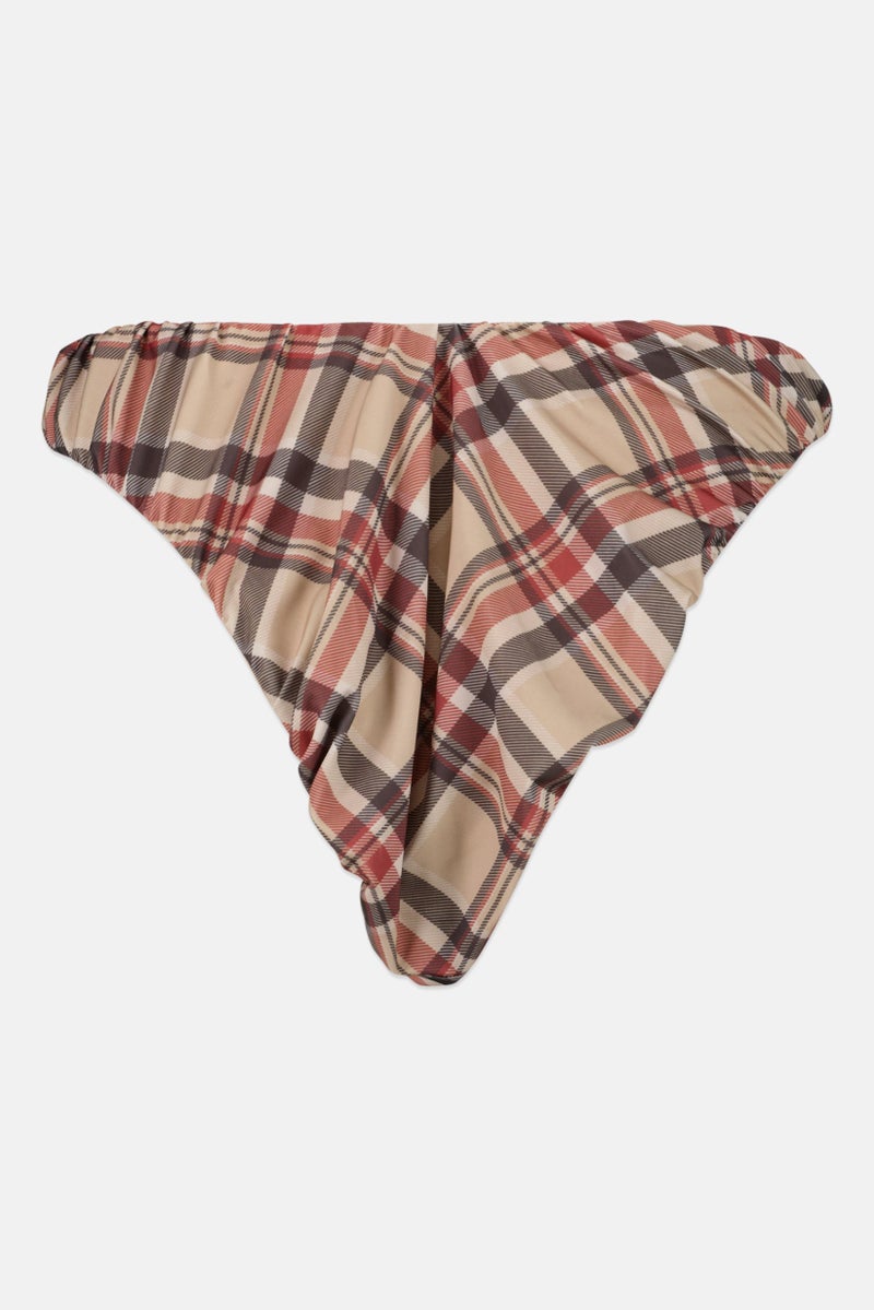Asos Design Women Plaid Ruched Bikini Bottom, Tan Combo  - Image 2