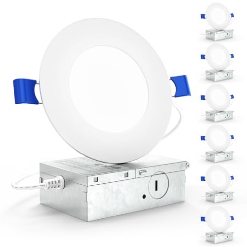 Sunco Lighting Sunco 6 Pack 4 Inch LED Recessed Lights, Slim Canless Ceiling Lighting, 650 LM, 10W (60W Equivalent), 5000K Daylight, Dimmable, Wafer Thin, Ultra Thin with Junction Box ETL - Image 1