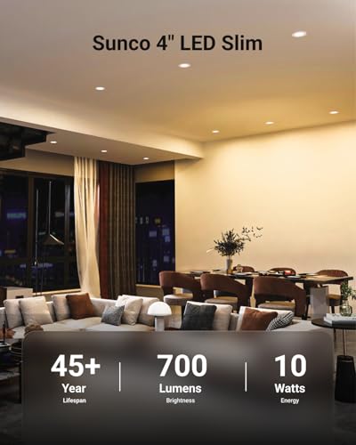 Sunco Lighting Sunco 6 Pack 4 Inch LED Recessed Lights, Slim Canless Ceiling Lighting, 650 LM, 10W (60W Equivalent), 5000K Daylight, Dimmable, Wafer Thin, Ultra Thin with Junction Box ETL - Image 2