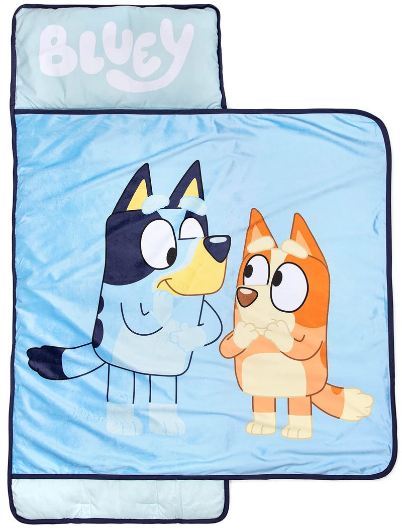 Jay Franco Bluey Sisters Nap Mat  Builtin Pillow and Blanket  Super Soft Microfiber KidsToddlerChildrens Bedding Ages 37 Official Bluey Product