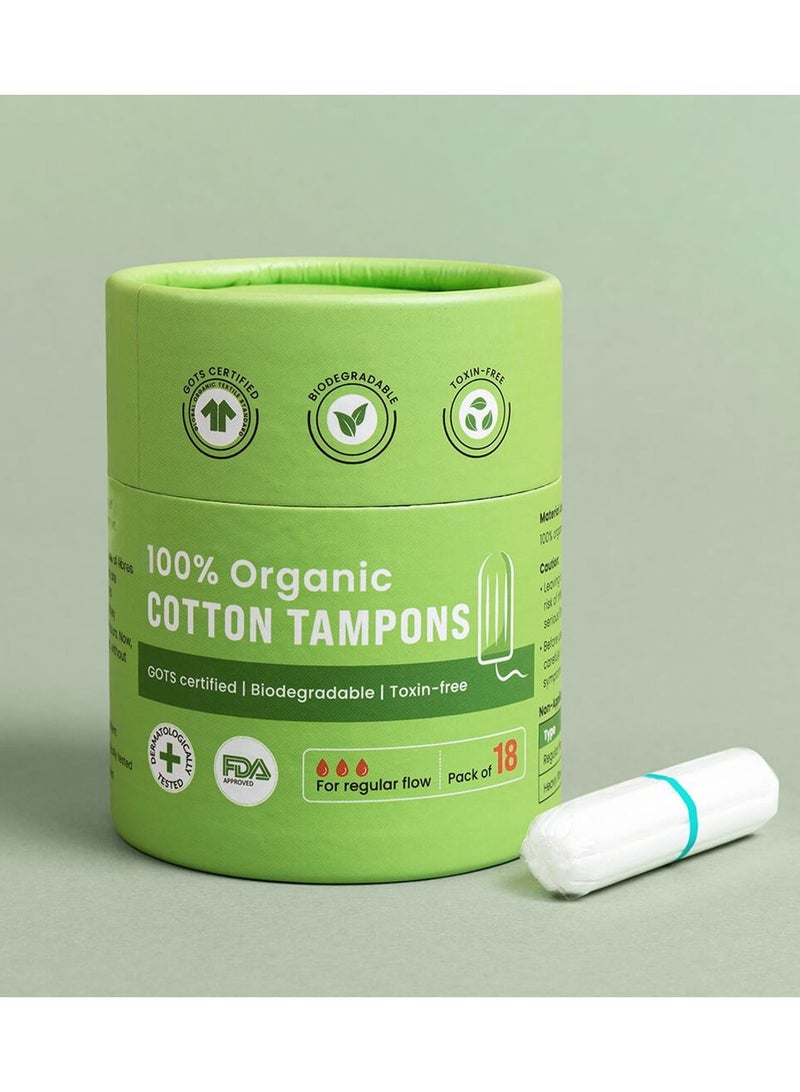 Sirona 100%  Organic Cotton Tampons for Regular Flow - 18 Tampons - Image 1