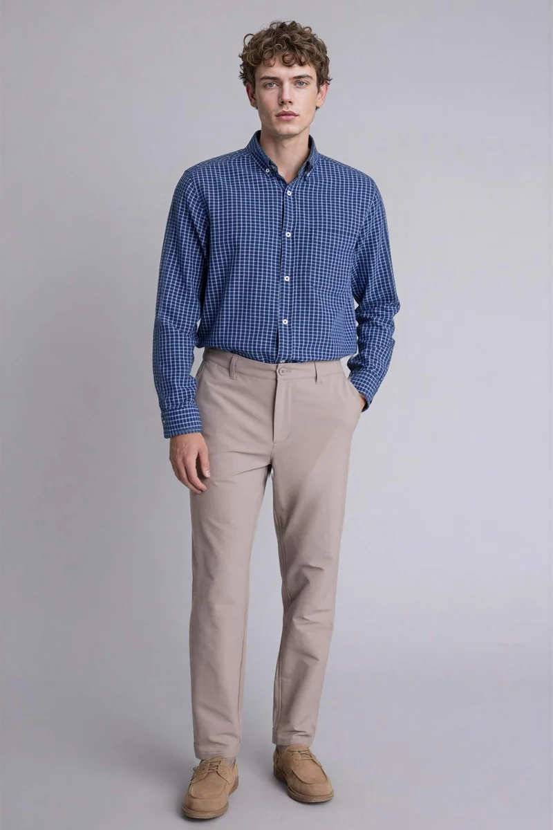 ديفاكتو Regular Fit Polo Shirt Oxford Long Sleeve Shirt