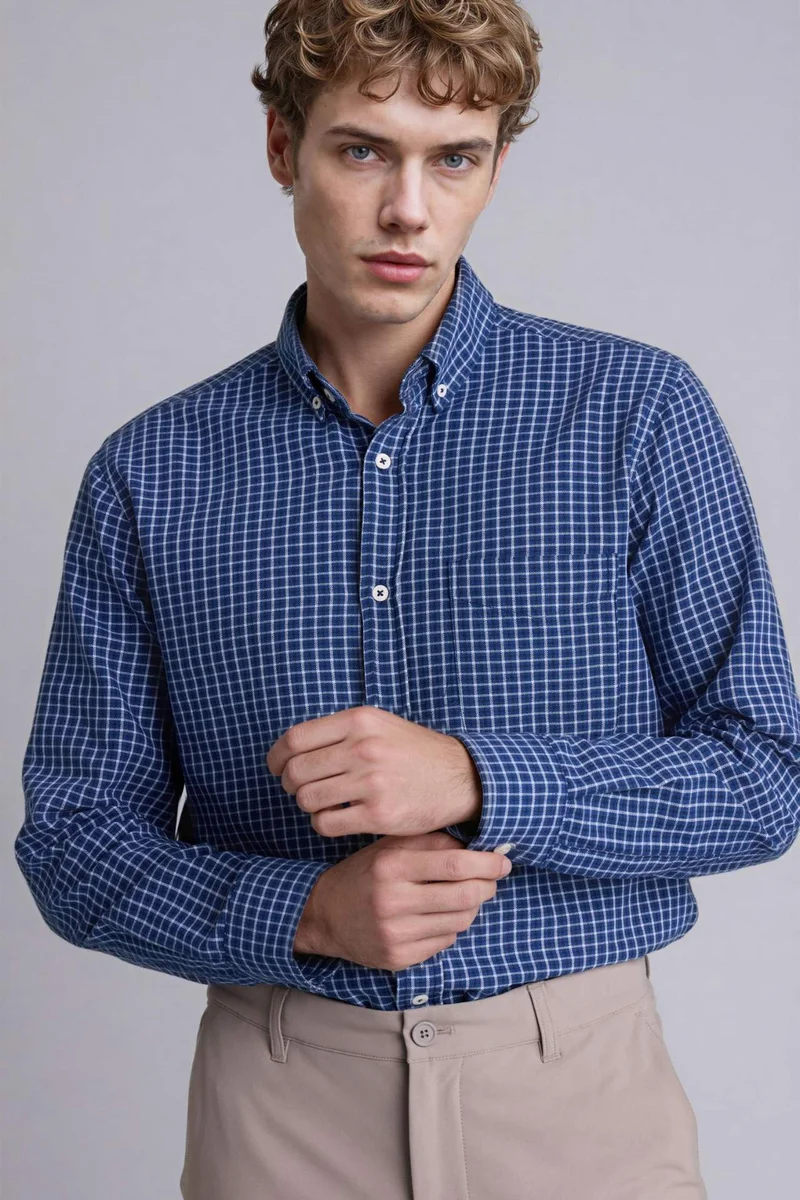 ديفاكتو Regular Fit Polo Shirt Oxford Long Sleeve Shirt