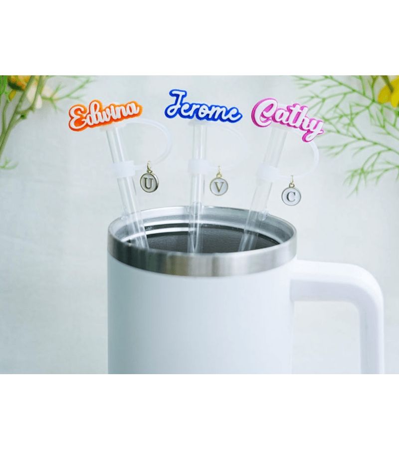 Personalized Straw Cover With Custom Name Topper Yellow Size M Cup Straw Cap Girl Gift - Image 3
