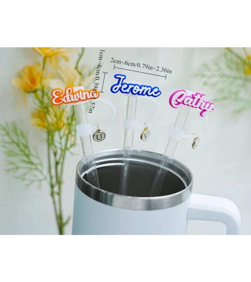 Personalized Straw Cover With Custom Name Topper Yellow Size M Cup Straw Cap Girl Gift - Image 4