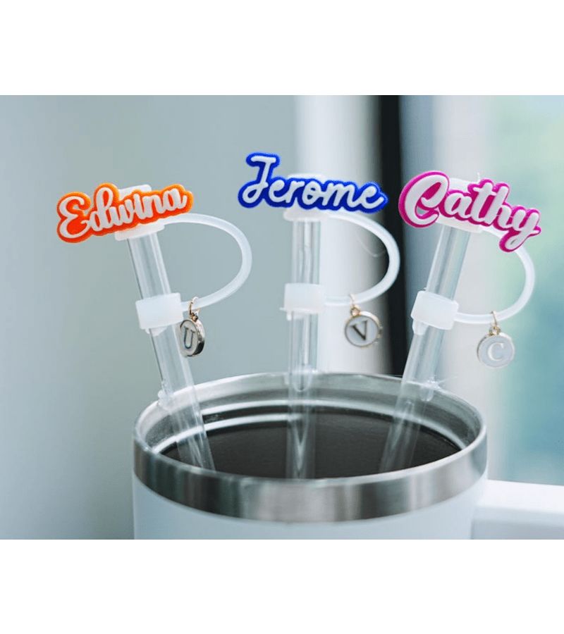 Personalized Straw Cover With Custom Name Topper Yellow Size M Cup Straw Cap Girl Gift - Image 1