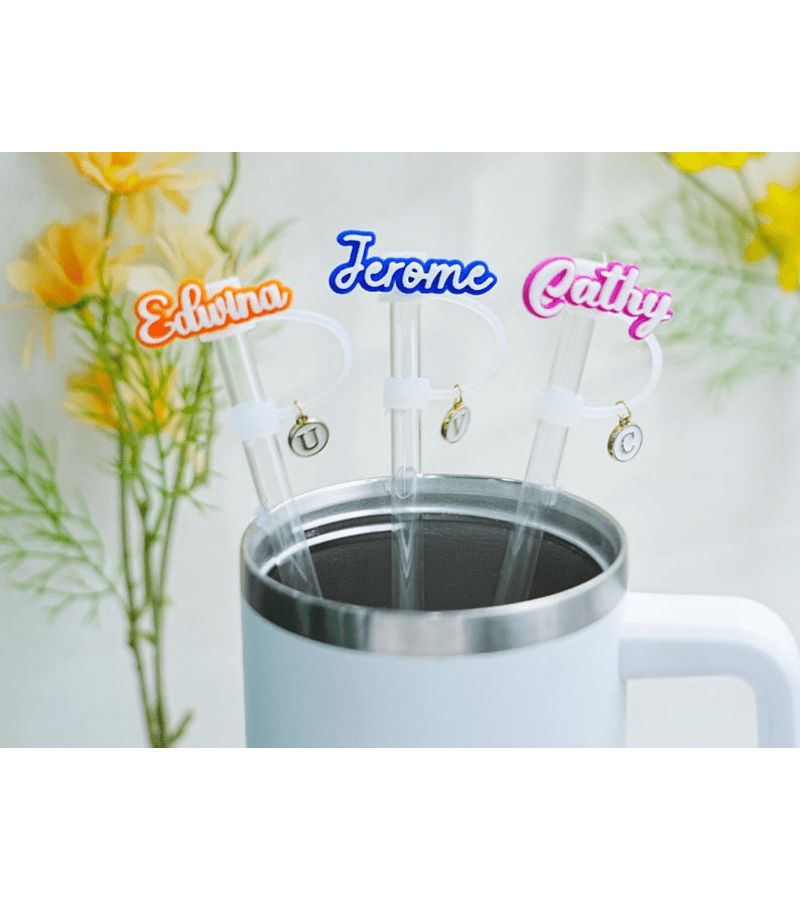 Personalized Straw Cover With Custom Name Topper Yellow Size M Cup Straw Cap Girl Gift - Image 2