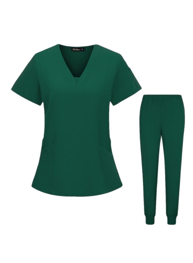 Loquat Womens Medical Scrubs Set Medical Uniform Set Dark Green - Image 1