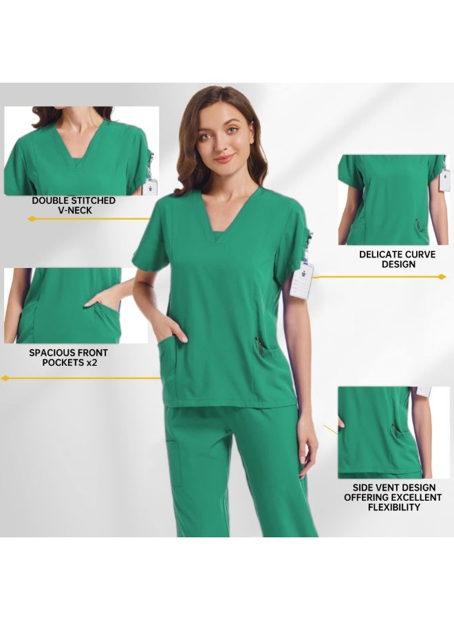 Loquat Womens Medical Scrubs Set Medical Uniform Set Dark Green - Image 3