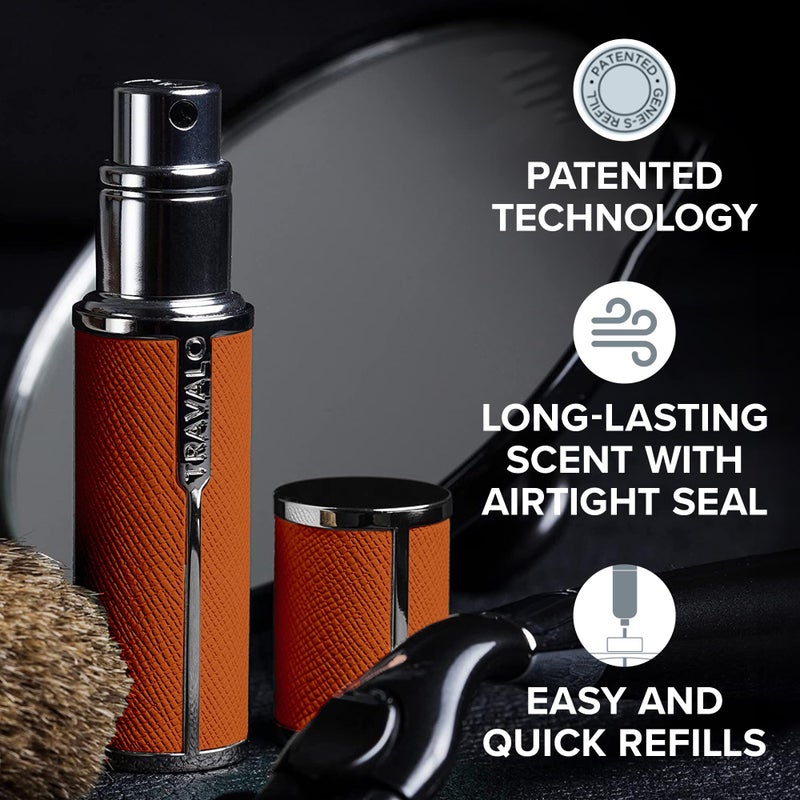 Travalo Milano Perfume Atomizer - Leak-Proof and TSA Approved for Air Travel - Reusable, Airtight, Easy Fill Mini Pump Sprayer - Lightweight, Vegan Leather with Polished Metal Outer Shell - Orange - Image 3
