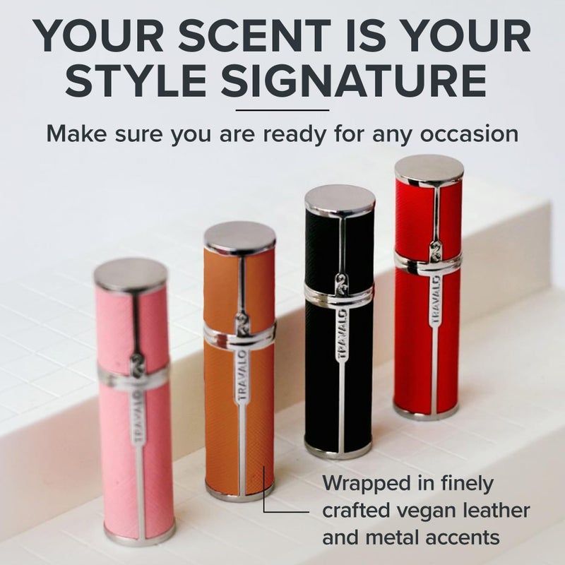 Travalo Milano Perfume Atomizer - Leak-Proof and TSA Approved for Air Travel - Reusable, Airtight, Easy Fill Mini Pump Sprayer - Lightweight, Vegan Leather with Polished Metal Outer Shell - Orange - Image 2