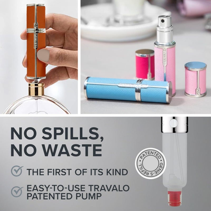 Travalo Milano Perfume Atomizer - Leak-Proof and TSA Approved for Air Travel - Reusable, Airtight, Easy Fill Mini Pump Sprayer - Lightweight, Vegan Leather with Polished Metal Outer Shell - Orange - Image 5
