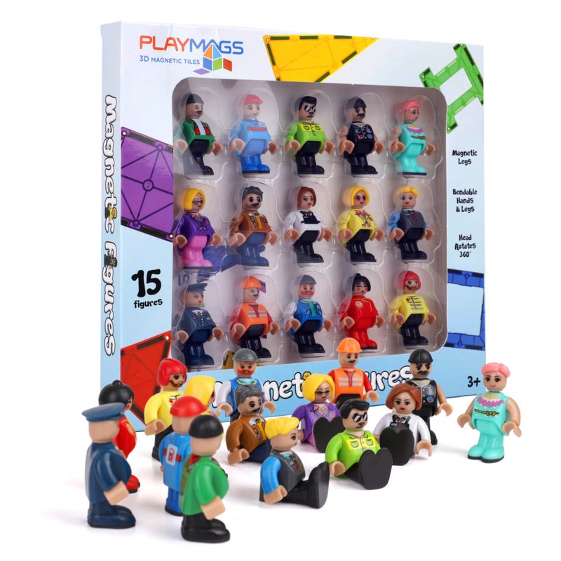 Playmags Magnetic Figures Community Set of 15 Pieces - 2 Inches Play People Perfect for Magnetic Tiles Building Blocks - STEM Learning Toys Children â€“ Magnet Tiles Expansion Accessories Pack - Image 1