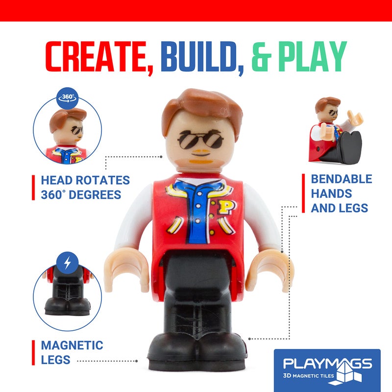 Playmags Magnetic Figures Community Set of 15 Pieces - 2 Inches Play People Perfect for Magnetic Tiles Building Blocks - STEM Learning Toys Children â€“ Magnet Tiles Expansion Accessories Pack - Image 3