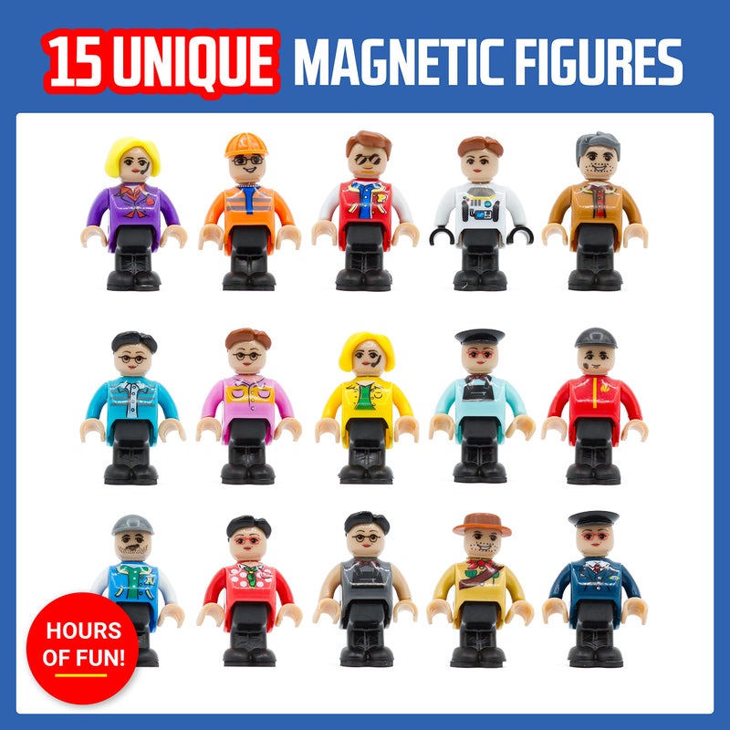 Playmags Magnetic Figures Community Set of 15 Pieces - 2 Inches Play People Perfect for Magnetic Tiles Building Blocks - STEM Learning Toys Children â€“ Magnet Tiles Expansion Accessories Pack - Image 2