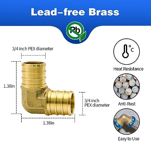 Ruby Q 25 Pack 3/4" PEX Fittings, PEX Elbow Fittings, Brass PEX Fittings for PEX Tubing Pipe - Image 2