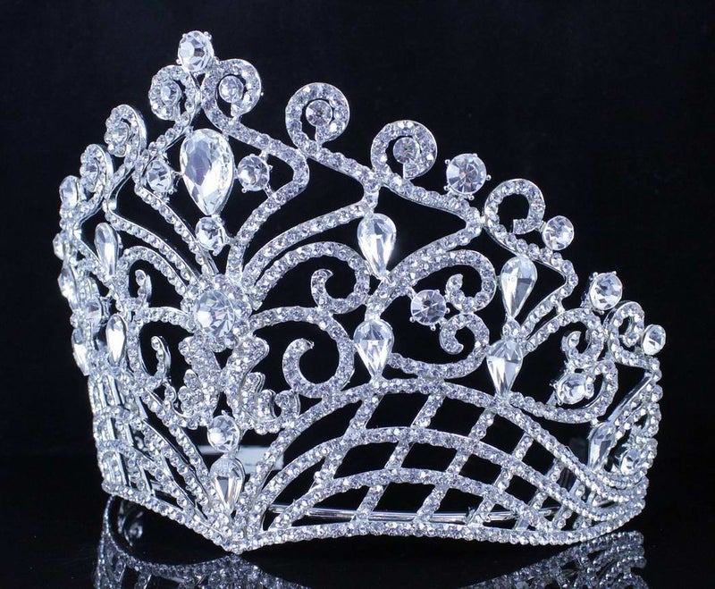 Janefashions Lush Clear Austrian Crystal Rhinestone Tiara Crown Bridal Prom Pageant T11884 (Silver Plated) - Image 4