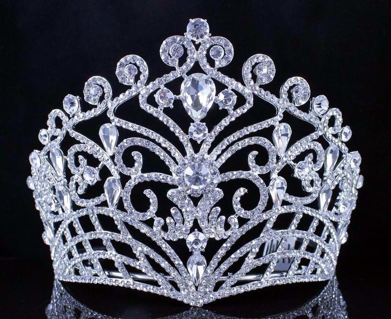 Janefashions Lush Clear Austrian Crystal Rhinestone Tiara Crown Bridal Prom Pageant T11884 (Silver Plated) - Image 3