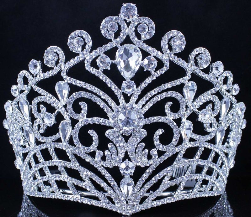 Janefashions Lush Clear Austrian Crystal Rhinestone Tiara Crown Bridal Prom Pageant T11884 (Silver Plated) - Image 5