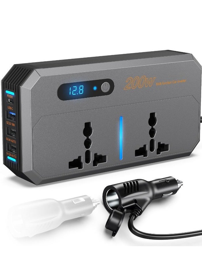 Arabest Car Power Inverter, DC 12/24V to 220V AC Car Inverter,3 USB 1 Type-C Ports Charger Adapter Car Plug Converter with Switch and Current LED Screen, Suitable for Car, SUV & Truck (Sliver Grey)  - Image 1
