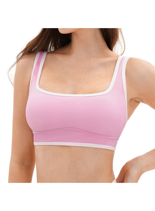 Bare-feel Yoga Bra With Square Neckline, Contrast Color Backless Design Women's Running Fitness Sports Bra 9528