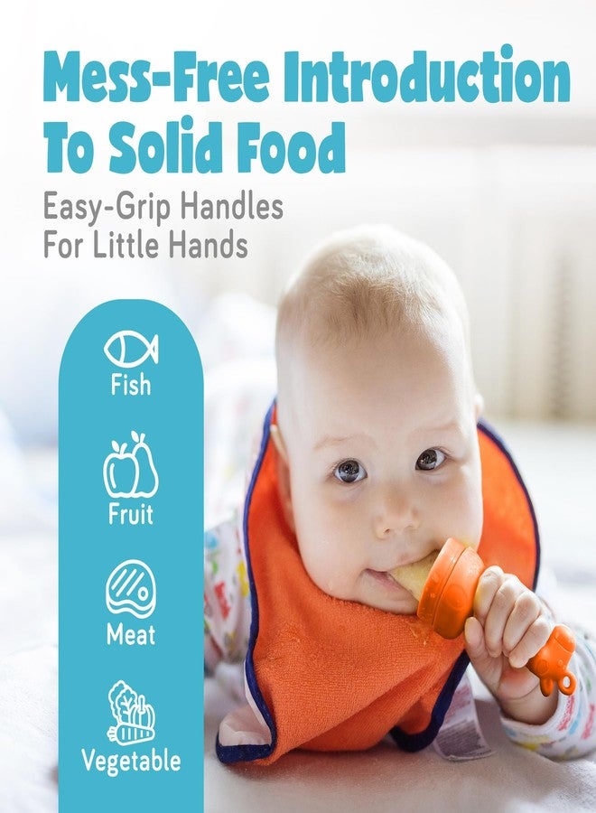 ashtonbee Baby Fruit Feeder, Teething Pacifier for Fruits, Veggies, or Frozen Milk, Food-Grade Silicone Teethers for Babies 6-12 Months, Baby Essentials for Teething Relief - Mango Orange and Berry Blue - Image 5