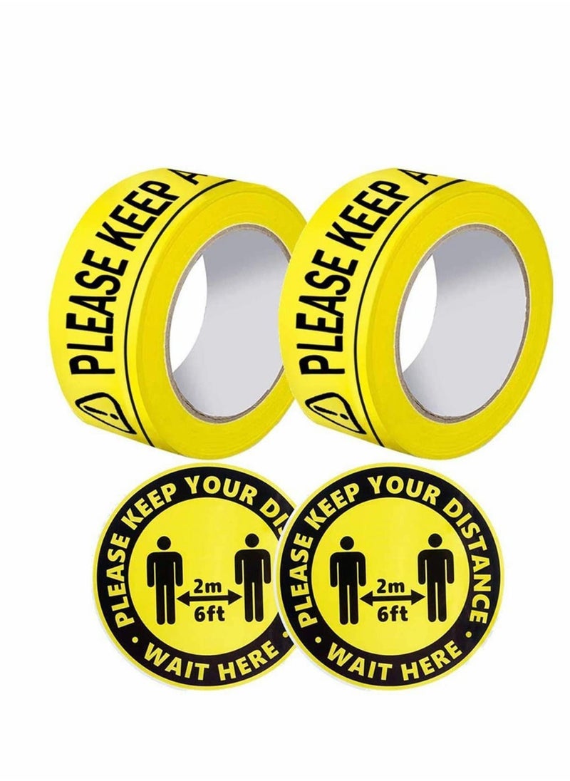 Y&D Hazard Tape 2 Roll with Piece Safety Sign, Keep Social Distancing -PLEASE KEEP A SAFE DISTANCE OF METRES  - Image 1