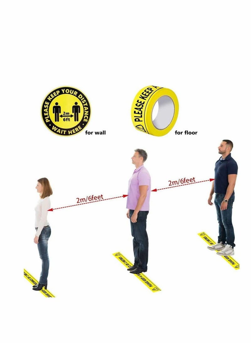 Hazard Tape 2 Roll with Piece Safety Sign, Keep Social Distancing -PLEASE KEEP A SAFE DISTANCE OF METRES