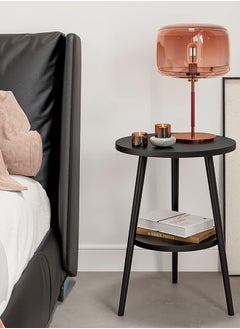 Generic Side Table Round Bedside Table 2-Tier White Nightstand Modern End Table Coffee End Table for Living Room, Bedroom Easy Assembly (Black, 2-Tier)  - Image 5